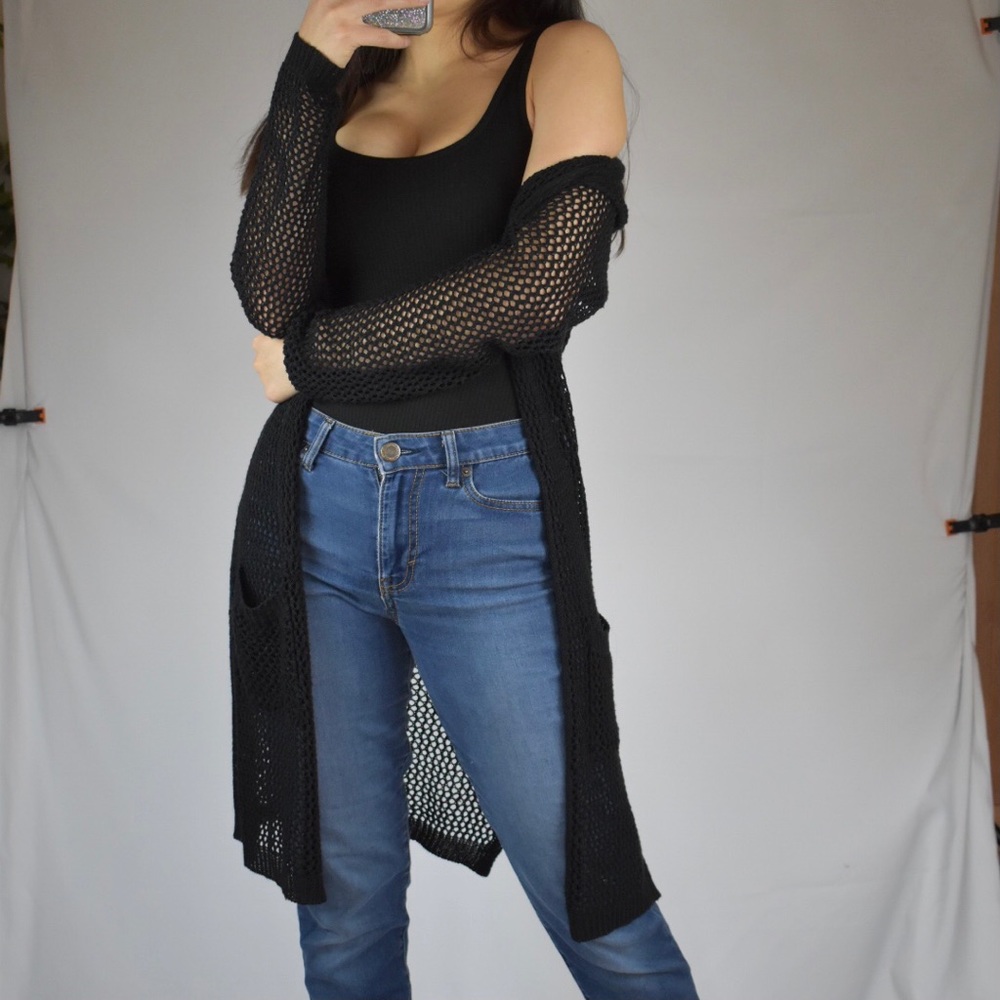 Fishnet cardigan with pockets